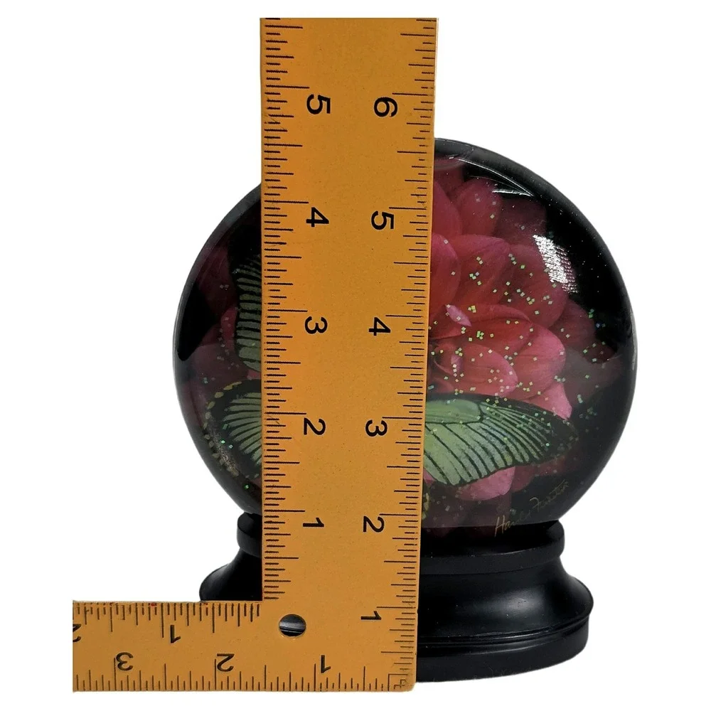 Harold Feinstein Butterfly Flower Water Globe Glitter Glass Paperweight 5.5in